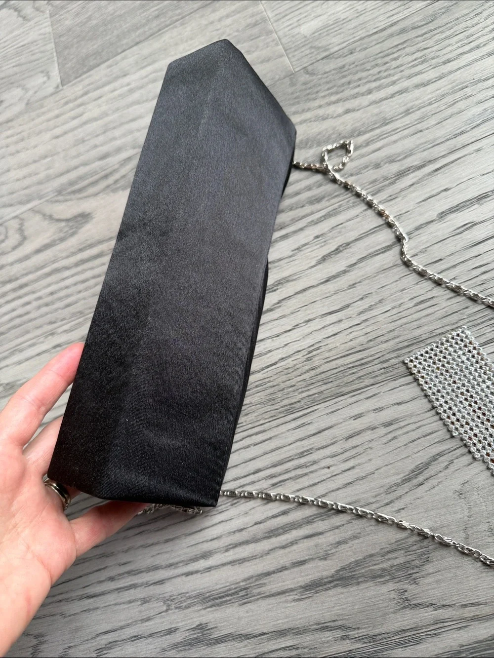 Elegant Black Pleated Evening Clutch with Silver Chain